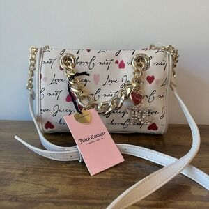 New Juicy Couture Love Letter Valentines Mini Tote Crossbody Handbag White Heart